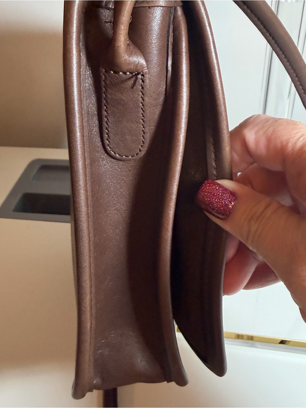 Vintage Coach Compact Pouch Bag 9620 Classic Brown Leather Shoulder Bag - Picture 6 of 10